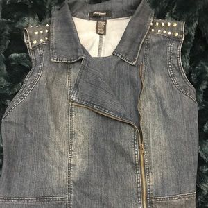 Studded denim zip closure vest